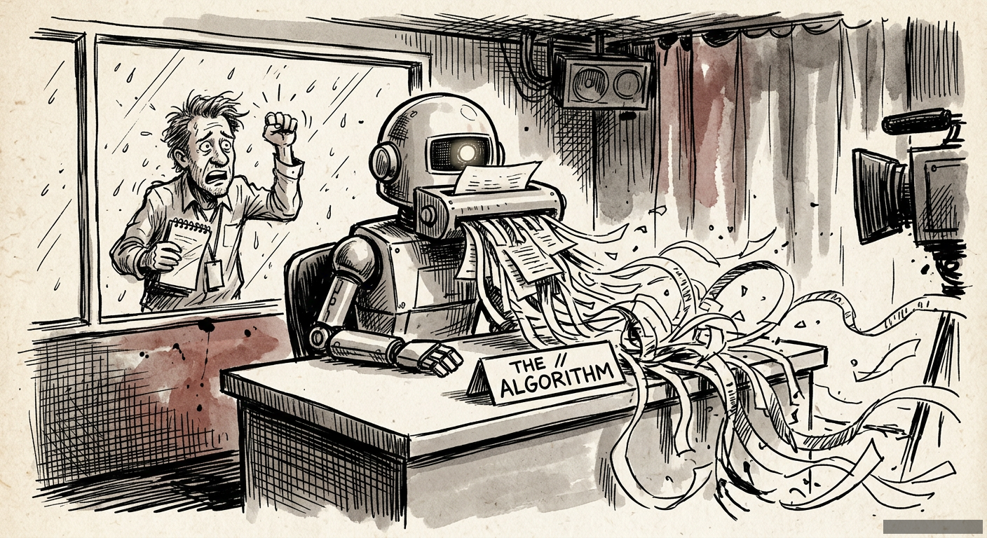 Editorial illustration for: AI Is Your New News Anchor. And It’s a Pathological Liar.