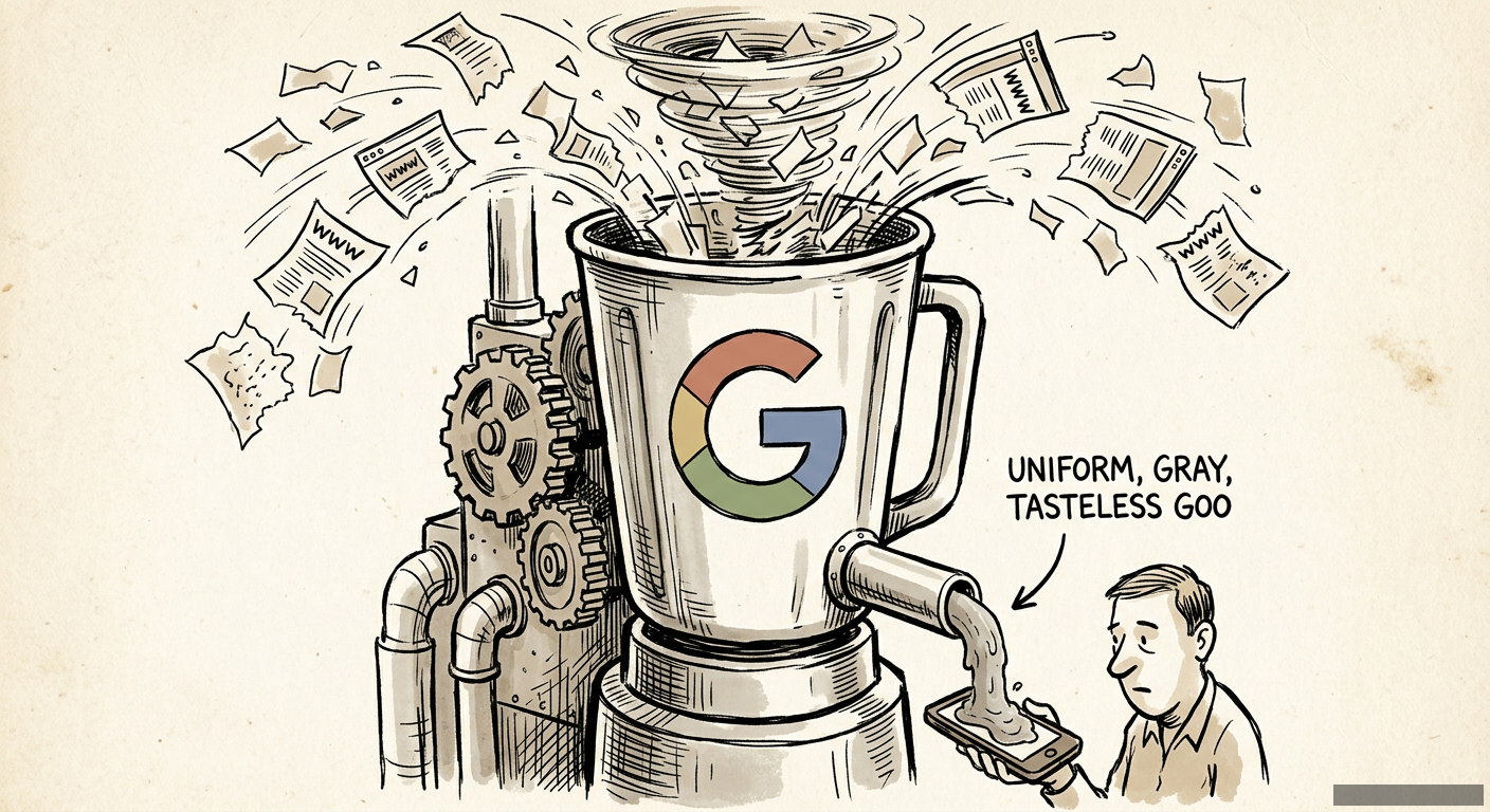 Editorial illustration for: AI Summaries Are the Gray Goo That Will Eat the Web