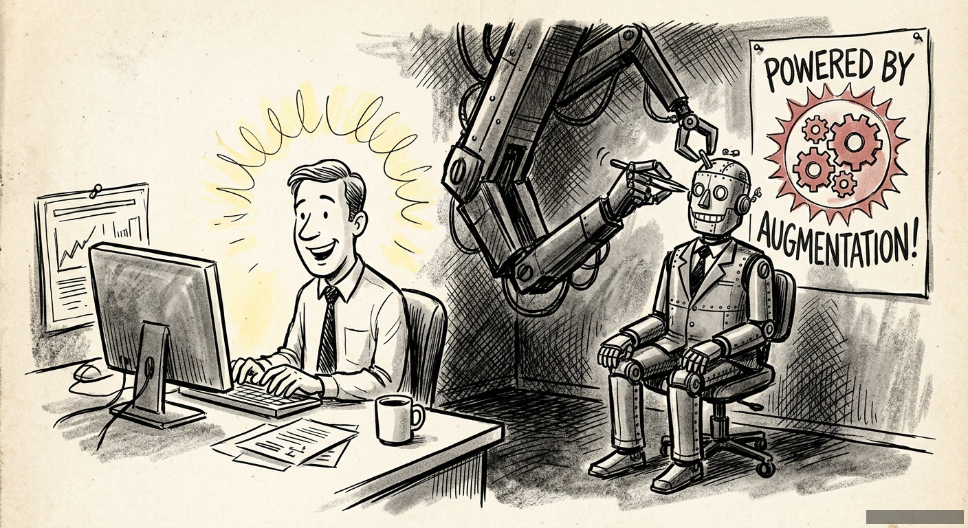 Editorial illustration for: 'Augmentation' Is the Most Dangerous Lie in Tech