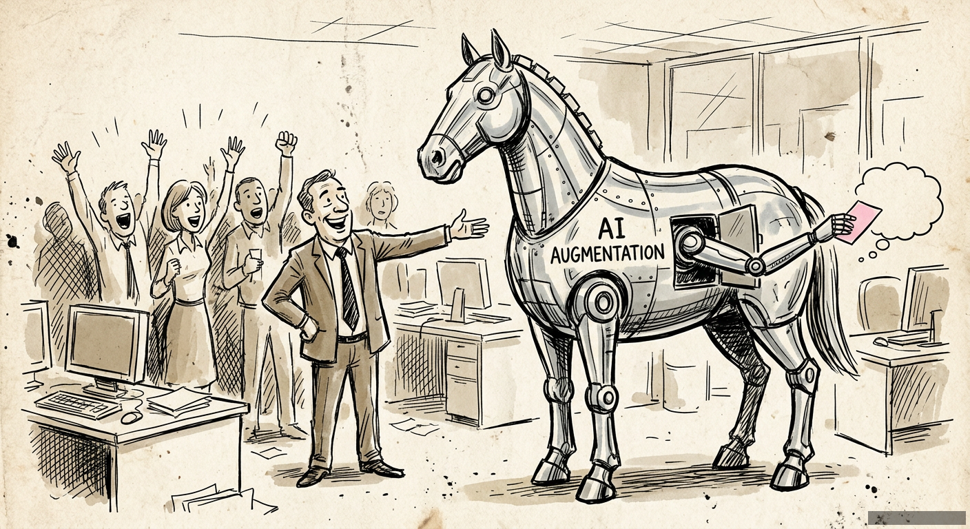Editorial illustration for: “Augmentation” Is the Most Insidious Lie in Tech