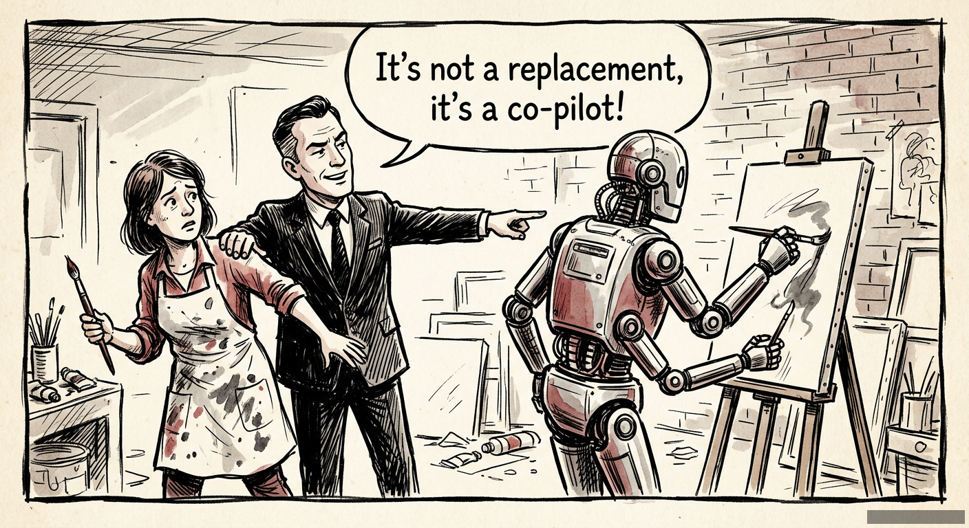 Editorial illustration for: “Augmentation” Is the Nicest Word for “Replacement” I've Ever Heard