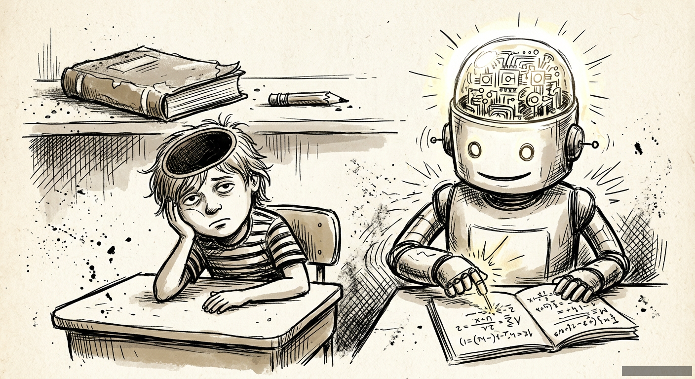 Editorial illustration for: Don't Outsource Your Kid's Brain to an AI Homework Bot