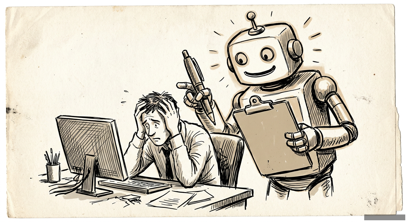 Editorial illustration for: That AI 'Helper'? It's Your New Boss.
