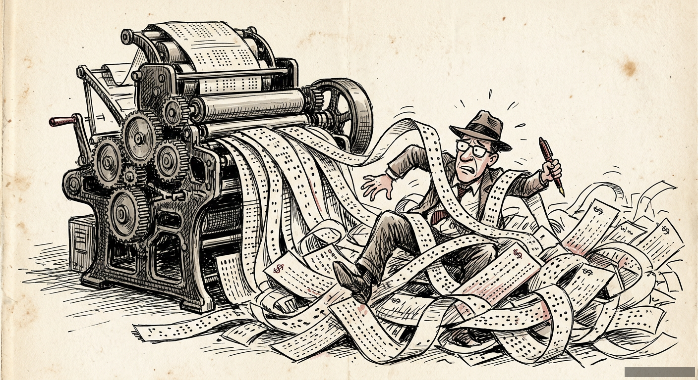 Editorial illustration for: The Byline is Dead. And AI Killed It.