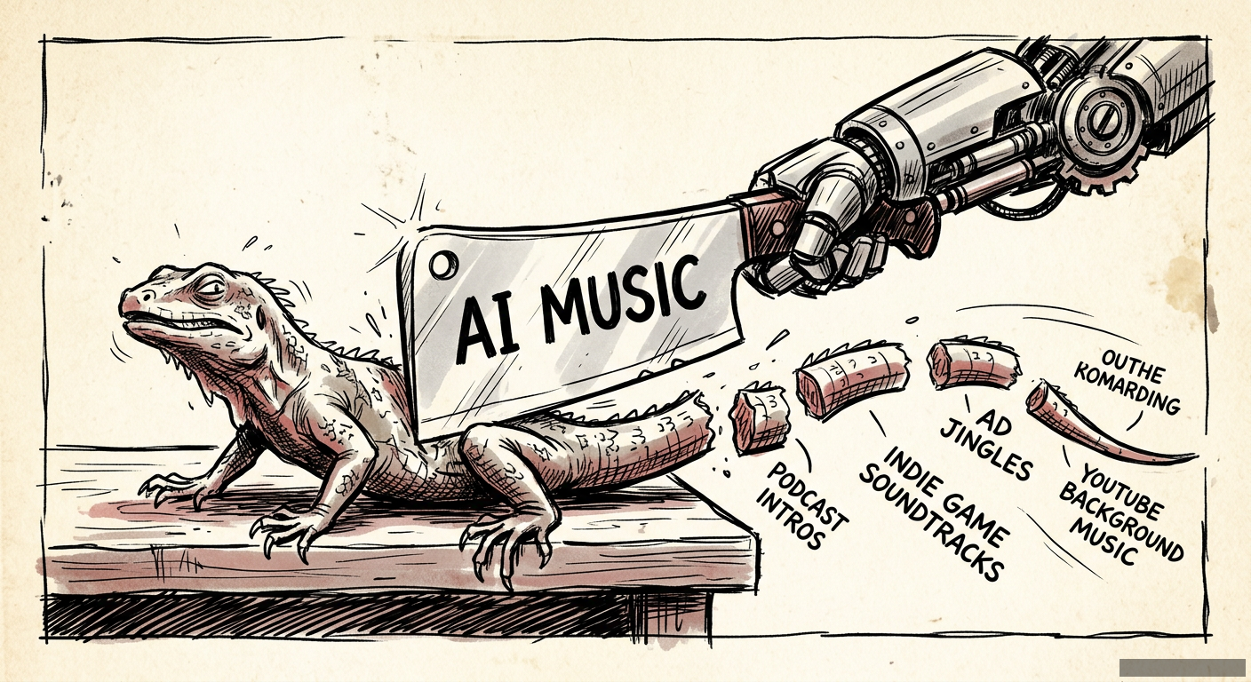 Editorial illustration for: The Day the Music Died (By AI)