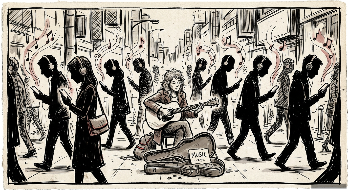 Editorial illustration for: The Day the Muzak Died