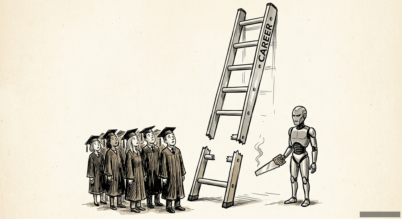 Editorial illustration for: The Kids Are Not Alright. AI Stole Their Future.