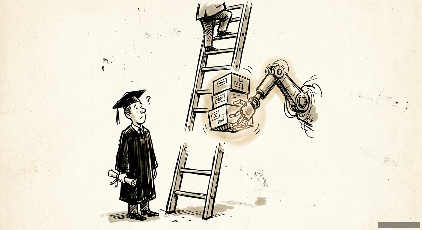 Editorial illustration for: The Robots Aren't Coming For Your Job. They're Coming For Your Career.