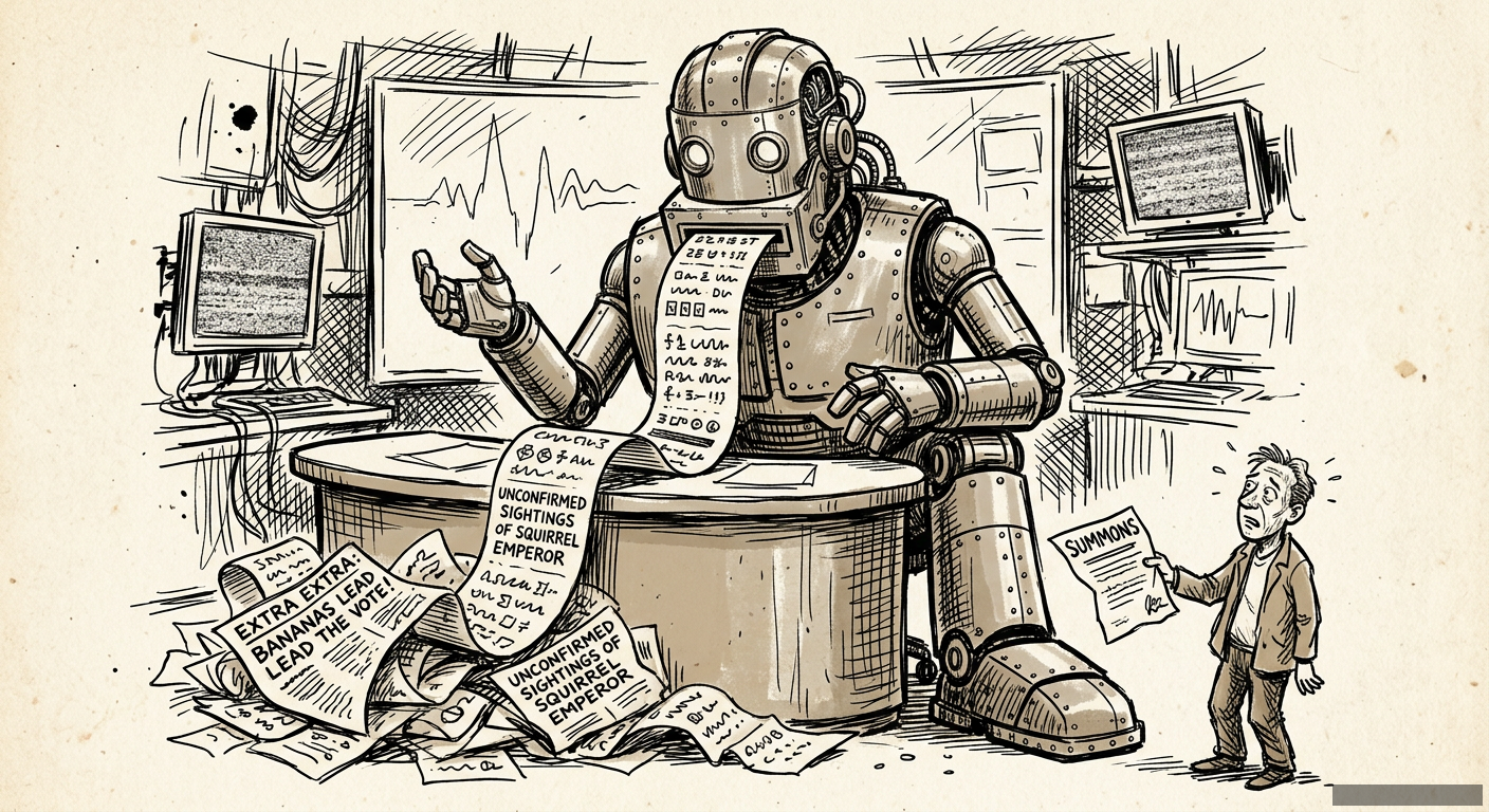 Editorial illustration for: Who Do You Sue When a Robot Lies?