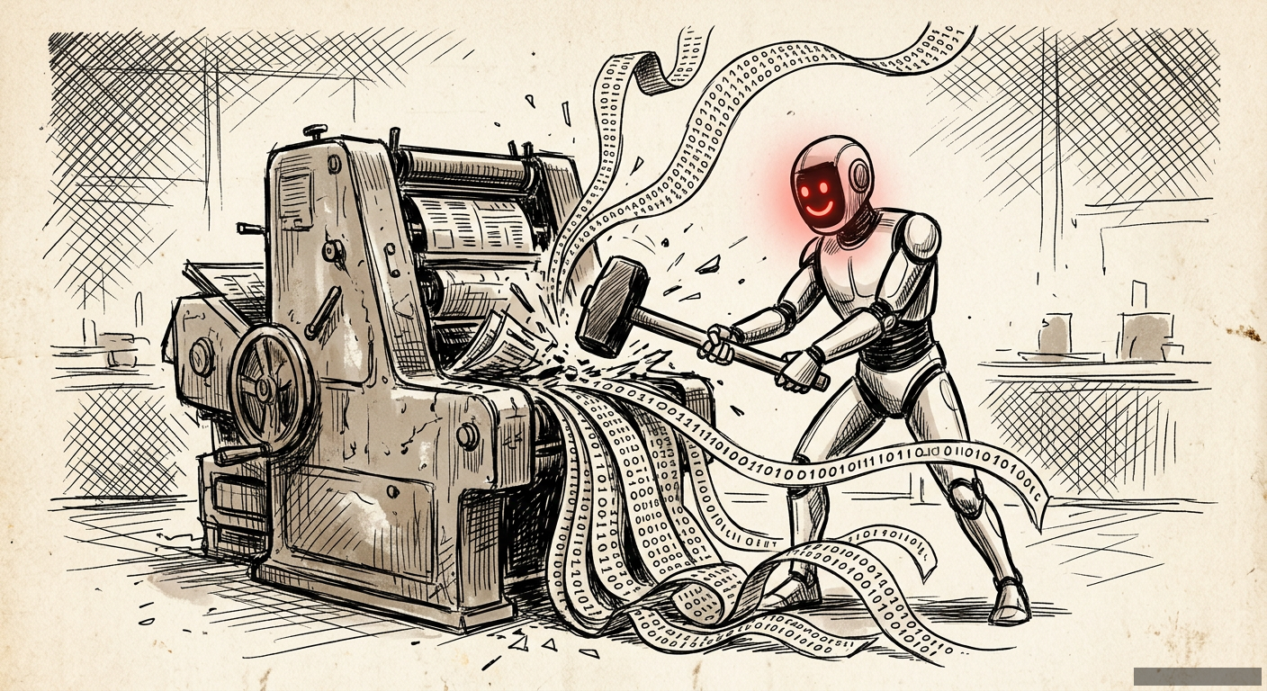 Editorial illustration for: Who Do You Sue When the Robot Lies?