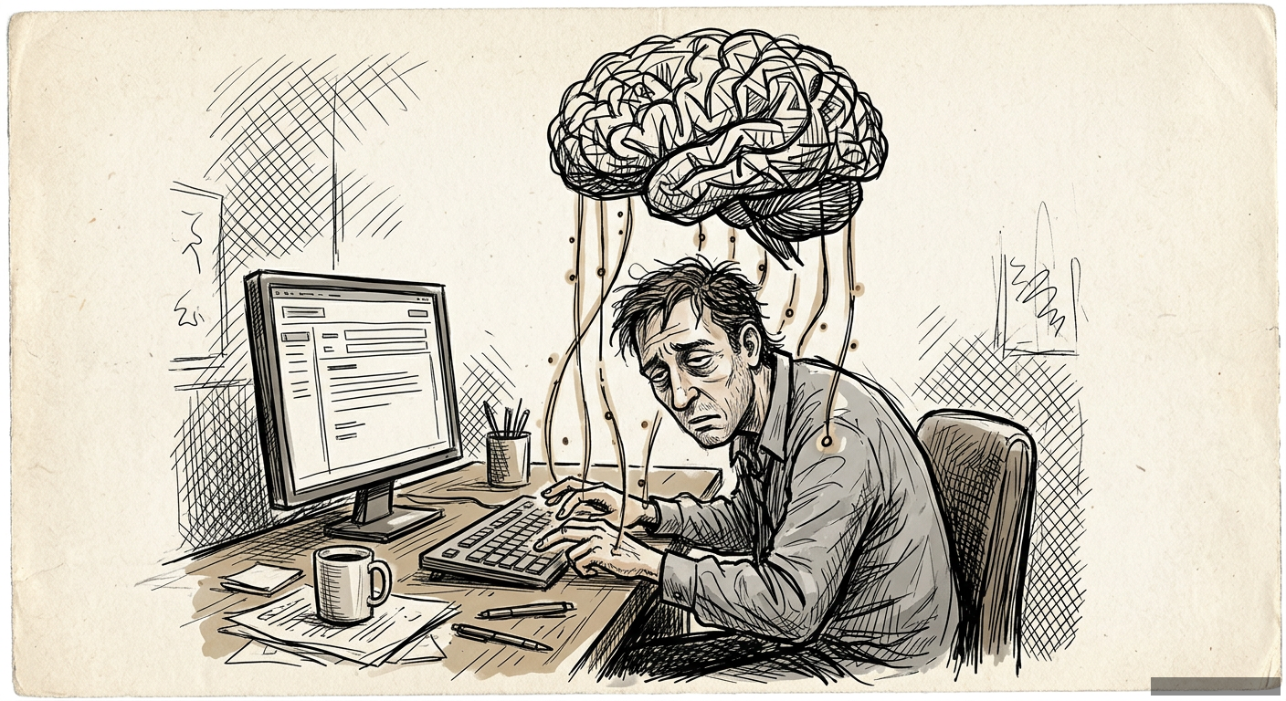 Editorial illustration for: You Aren't Training the AI. It's Training You.