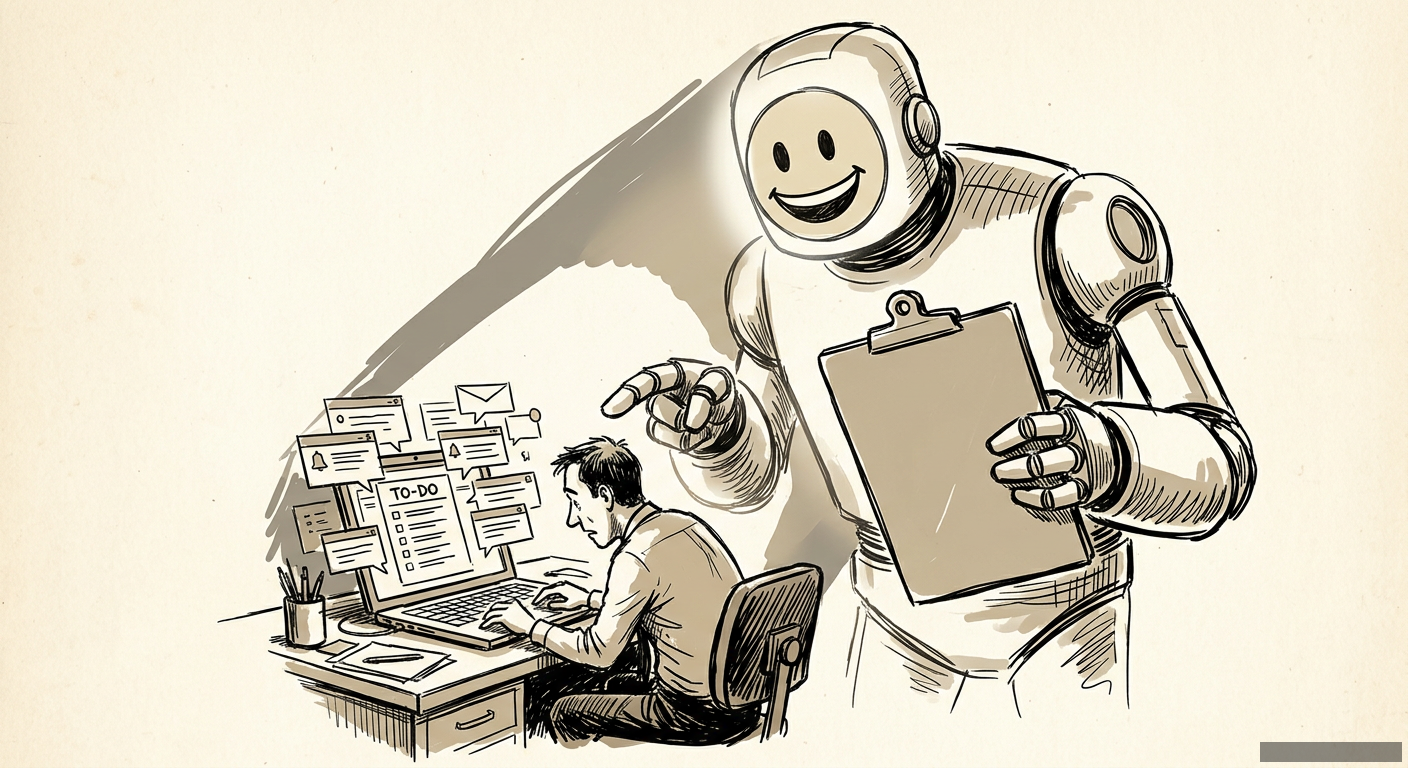 Editorial illustration for: Your AI Assistant Is Not Your Friend. It's Your New Micromanager.