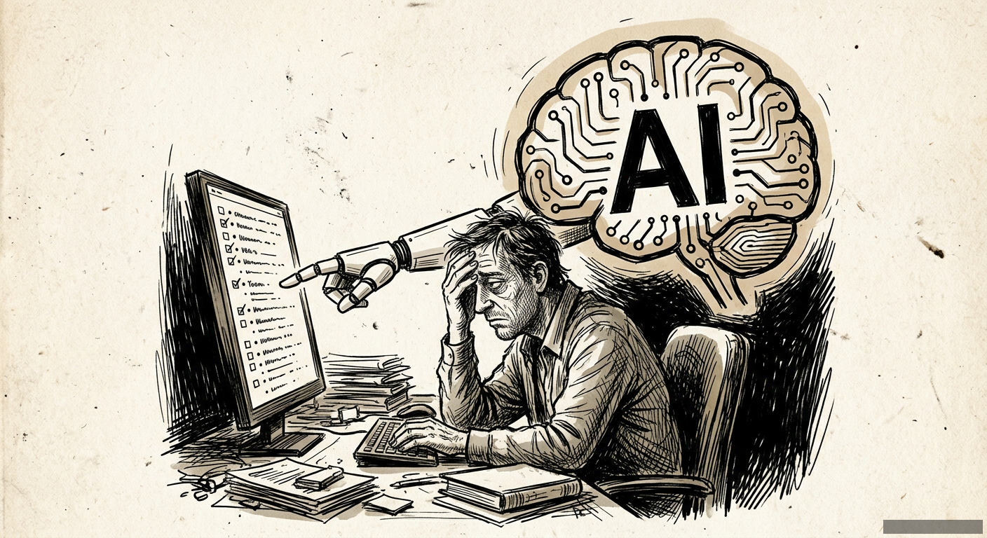 Editorial illustration for: Your AI 'Assistant' Isn't Assisting. It's Managing You.