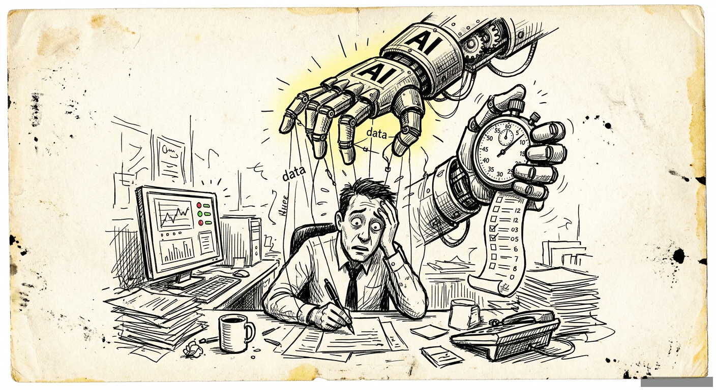 Editorial illustration for: Your AI Assistant Isn't Helping You. It's Managing You.