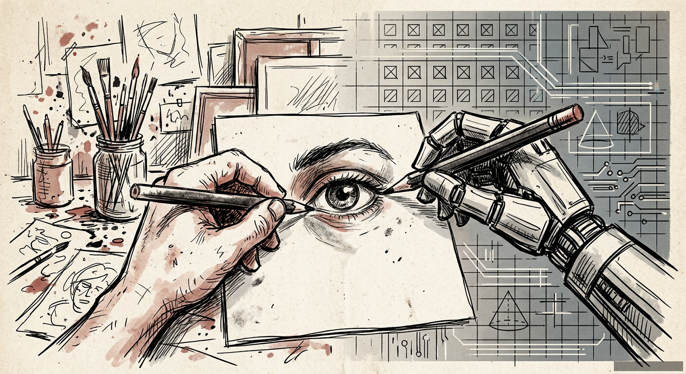Editorial illustration for: Your Brain on AI Art: Empty, Polished, and Missing the Point