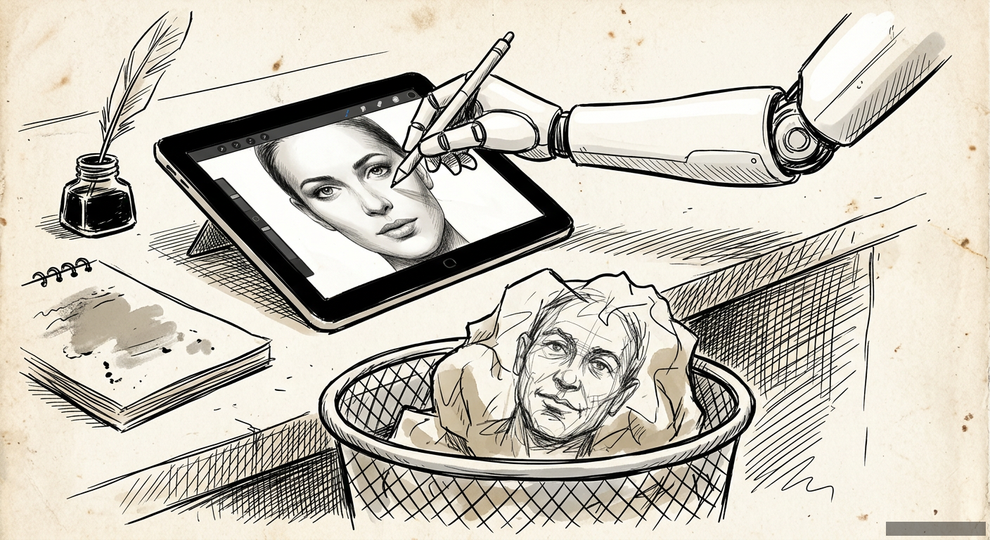 Editorial illustration for: Your Brain on Midjourney: We're Forgetting How to Think