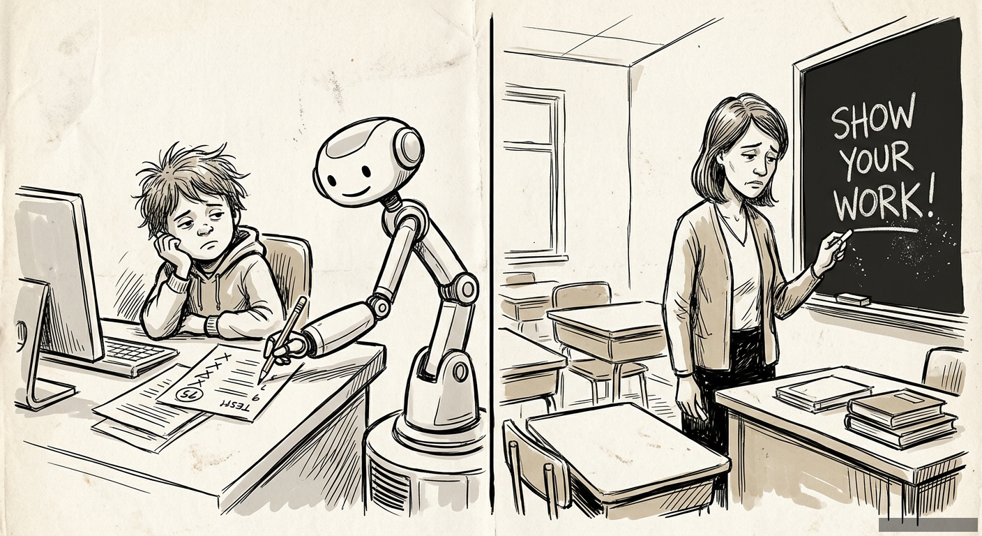 Editorial illustration for: Your Kid's AI Tutor is a Robot Babysitter, Not a Teacher