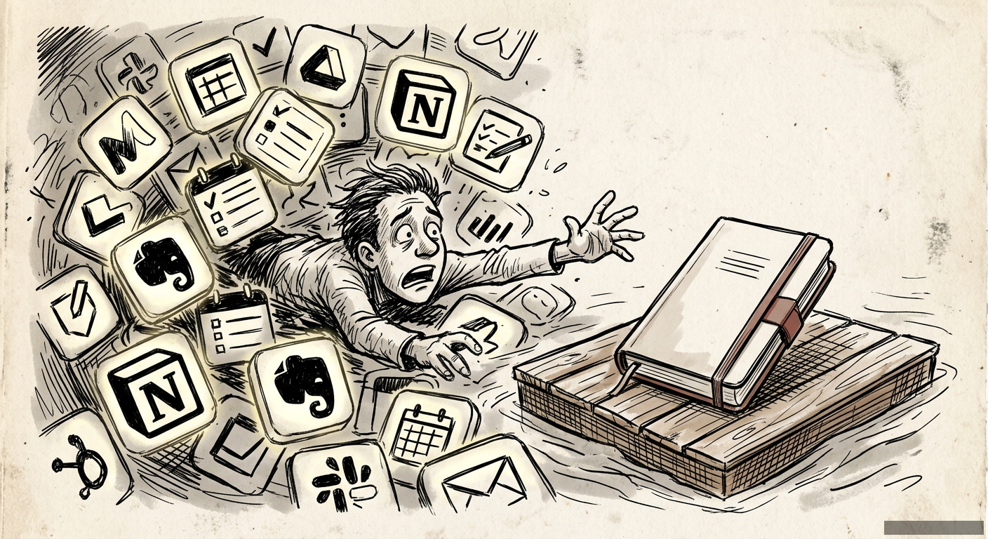 Editorial illustration for: Your Productivity App is a Procrastination Machine