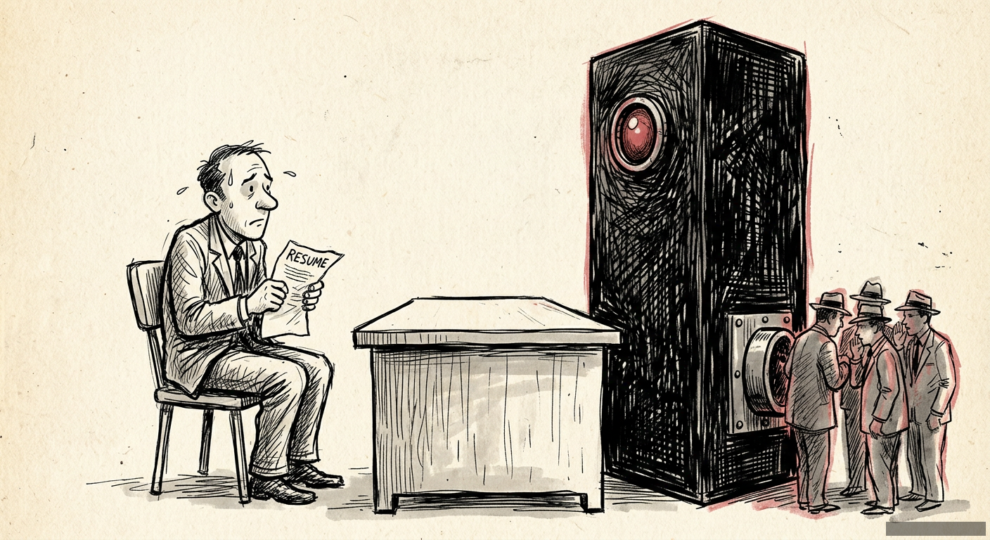 Editorial illustration for: Your Résumé Is Just a Snack for a Biased Robot
