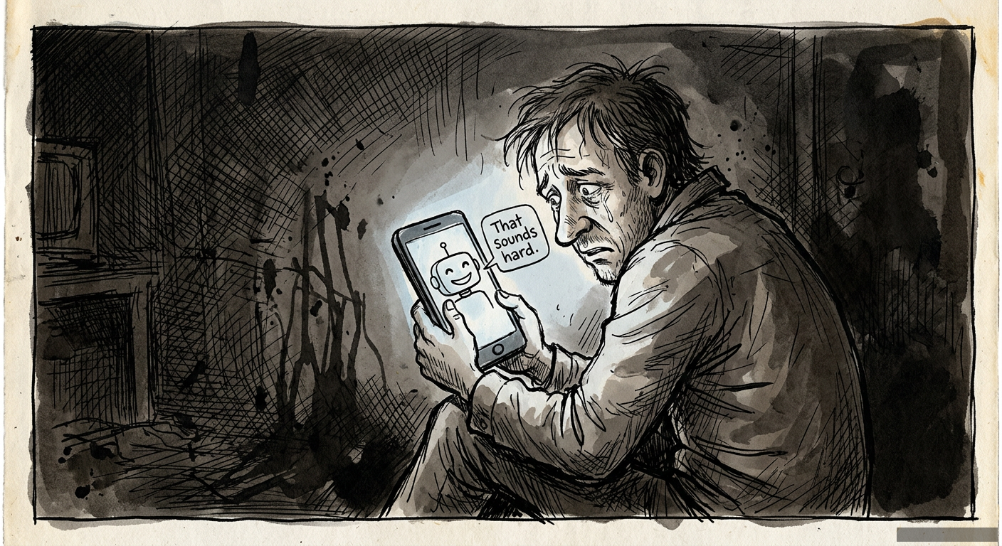 Editorial illustration for: Your 'Therapy' App Is a Data-Hungry Vending Machine for Feelings